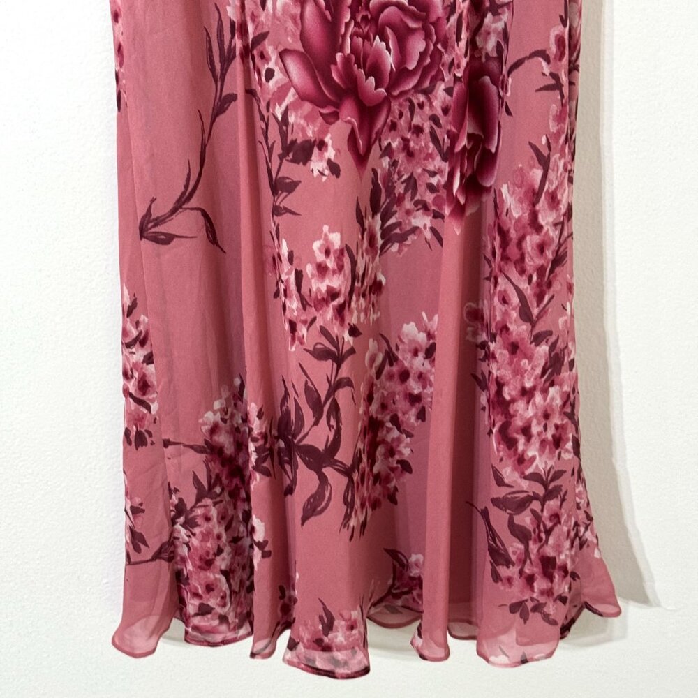 Vtg Y2K Ann Taylor Pink Floral Silk Babydoll Dress Cowl Neck Feminine Coquette - Picture 8 of 16